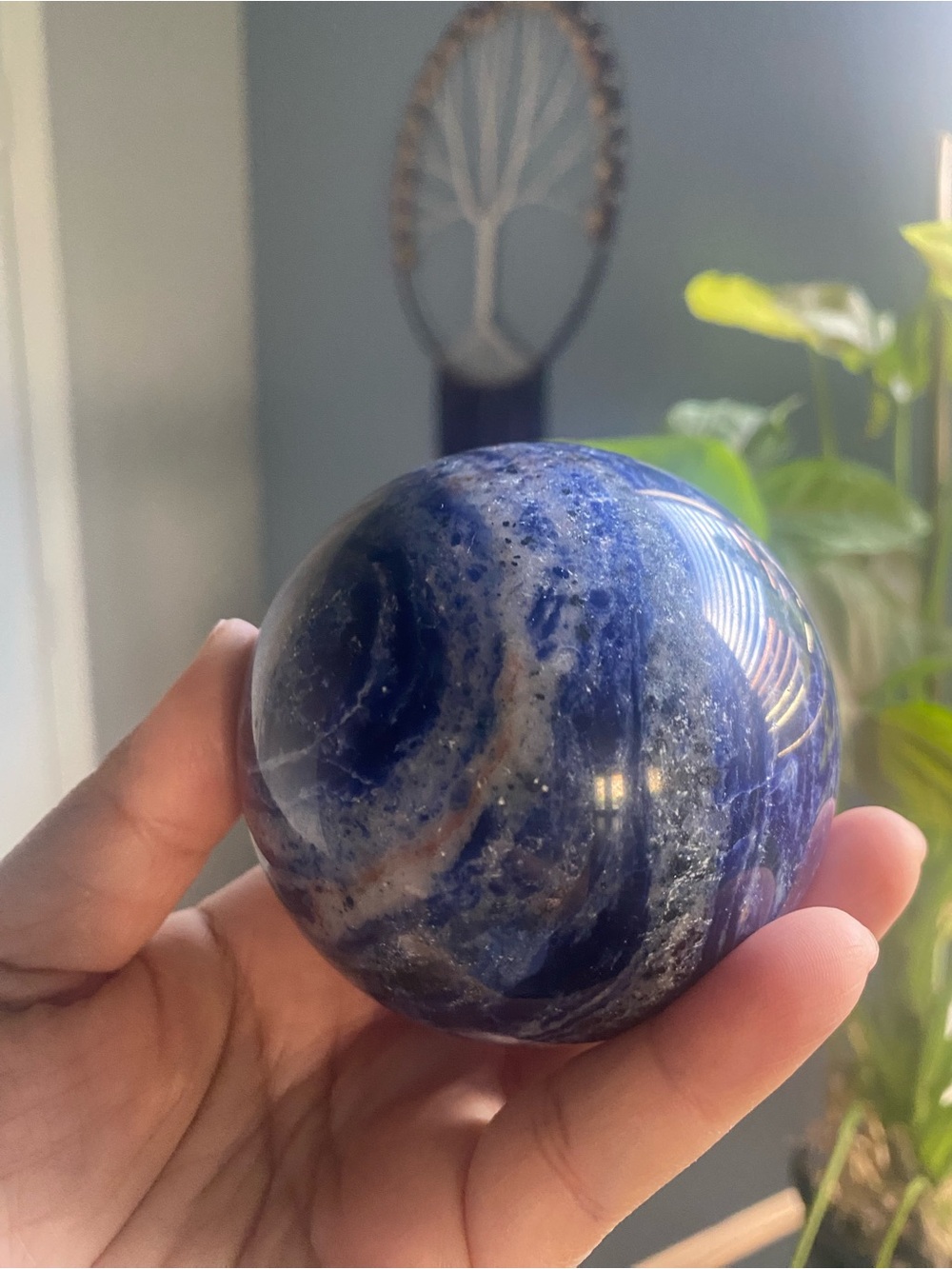Blue Sodalite Decorative Sphere - Handheld Home Art Accent